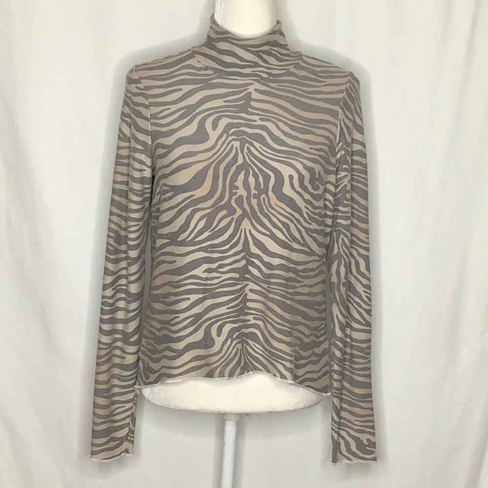 Chaser Animal Zebra Print Mock Neck Top Size S